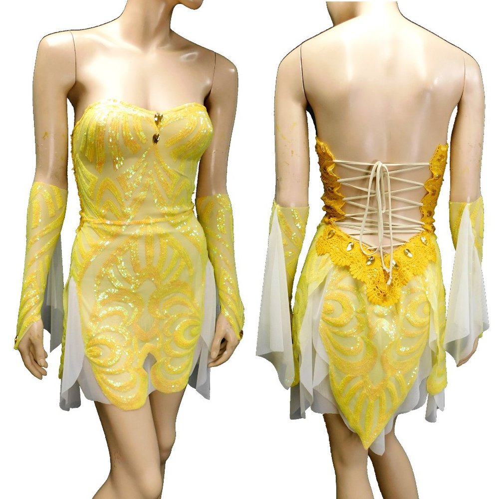 Yellow Sequin Mini Dress